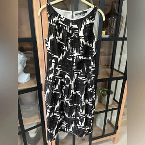 Zara sheath dress abstract print high neck sleeveless Business work cotton brown